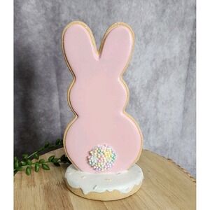 Faux Pink Sugar Cookie Easter Rabbit Figurine Bunny Pastel Decor 8" NEW